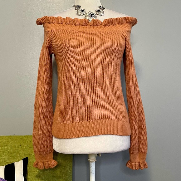 Lulus Sweaters - Lulus Staying Stylish Terra Cotta Off the Shoulder Knit Sweater